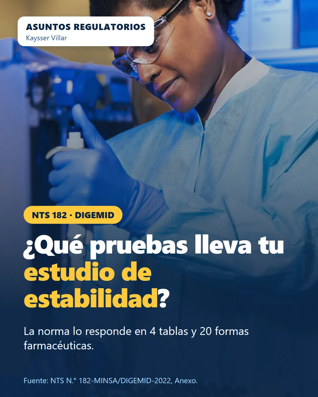 NTS 182 de DIGEMID: ensayos mínimos por forma farmacéutica en un estudio de estabilidad